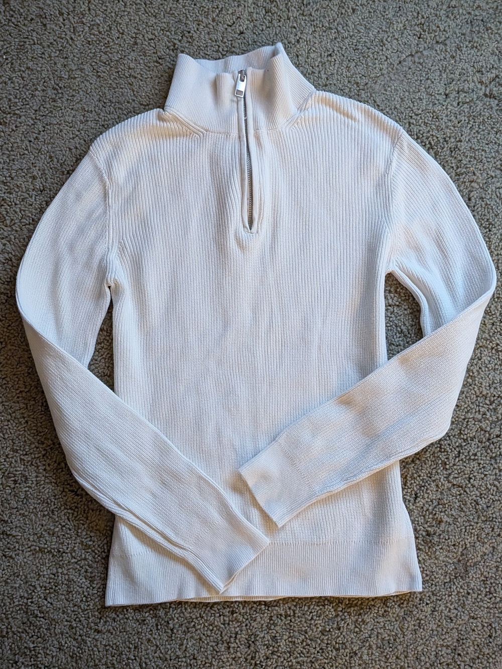 H&M Cream Ribbed Half-Zip Slim Fit Turtleneck Sweater
